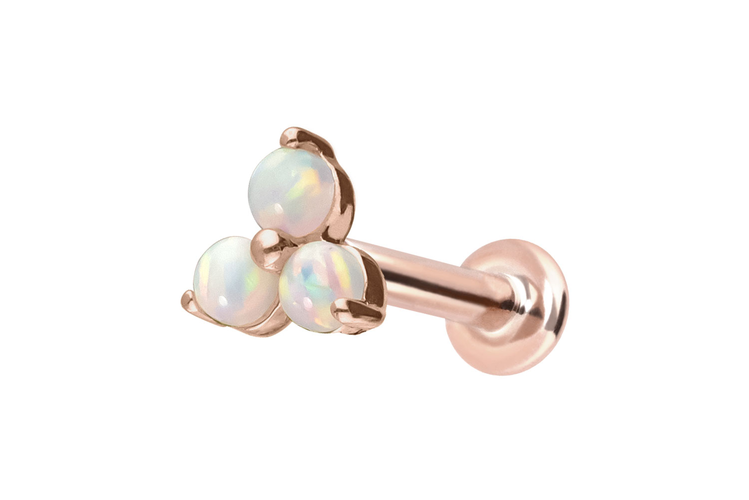 14 Karat Gold Labret Piercing mit Innengewinde BLUME + 3 SYNTHETISCHE OPALE